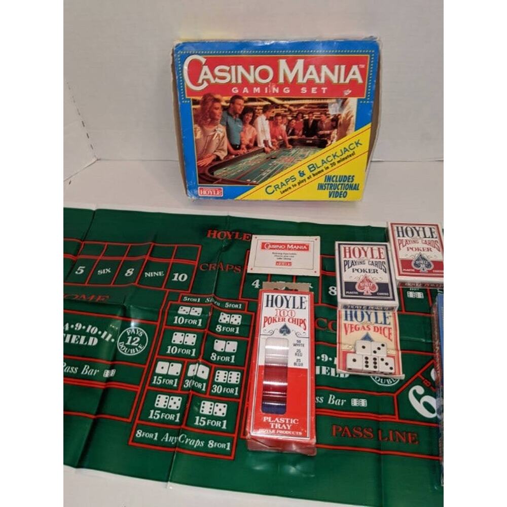 Hoyle Casino Mania Gaming Set w VHS Cards Dice Poker Chips Learn Blackjack Craps